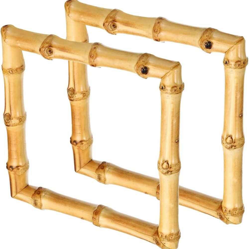 4x4 Inch Bamboo Purse Handles, 2 Pcs Square Replacement Handmade Rings for Tote